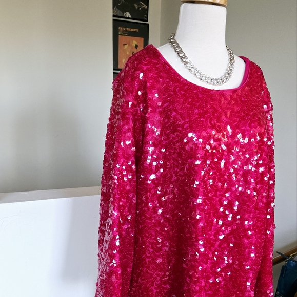 🏷️Eloquii Pink Sequin Longsleeve  Top Love Potion Size 18 - Picture 7 of 14